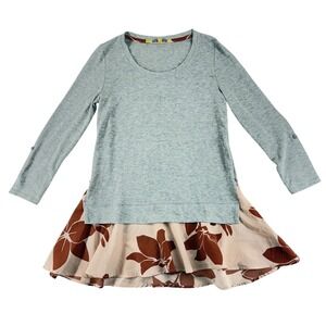 Anthropologie Little Yellow Button XS Gray Floral Romantic Prairie Tunic Top
